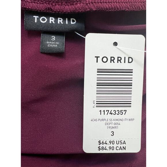 Torrid Womens Plus Size 3 V-Neck Knit Faux Wrap Stretch Short Dress Burgundy Red - Picture 4 of 14